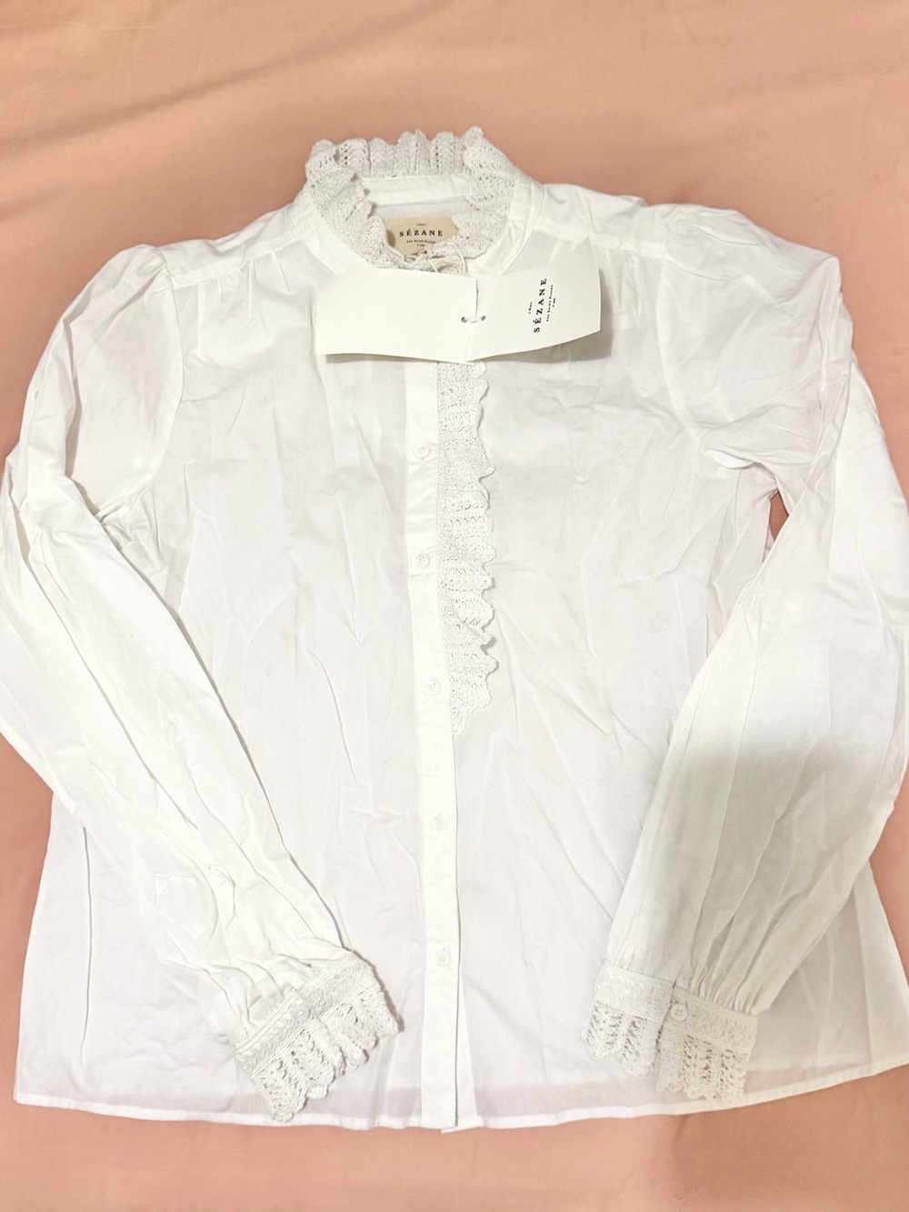Sézane Cream Ruffled Chlo chemise